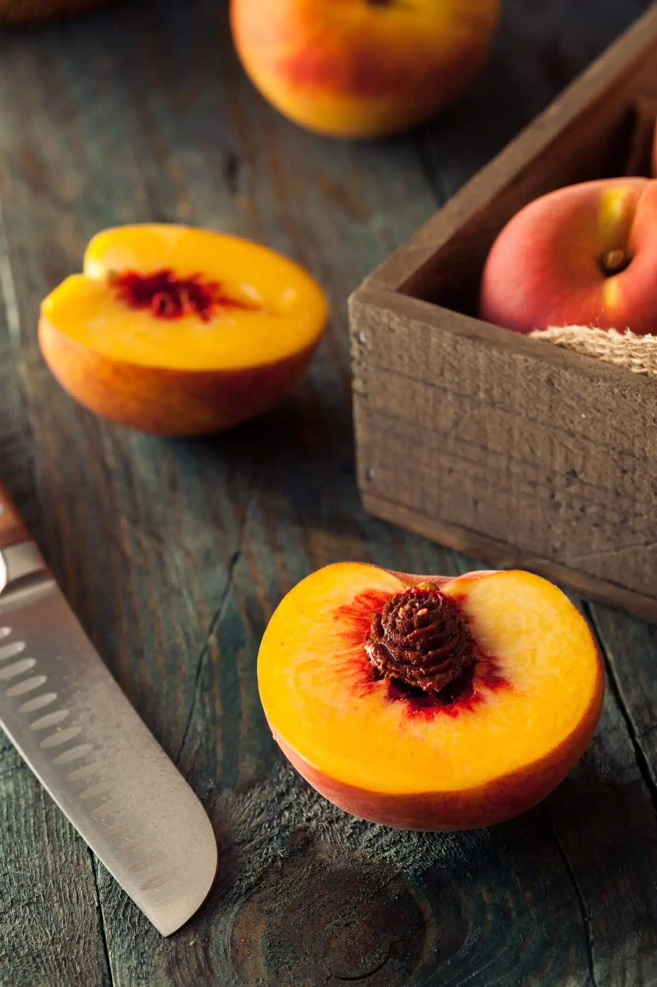 Raw organic yellow peaches