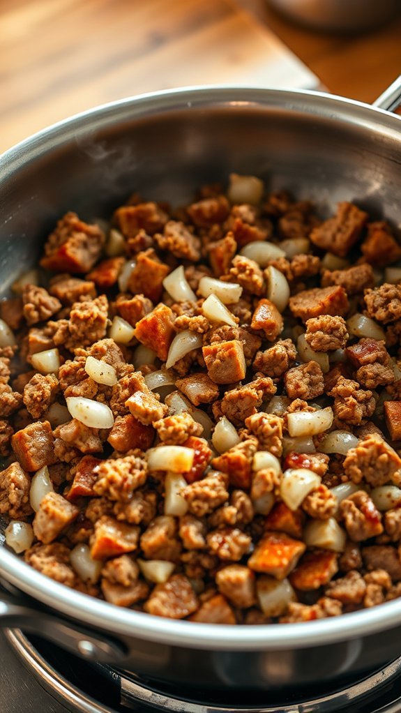 Mexican Tamale Pie 4 saut meat and onions