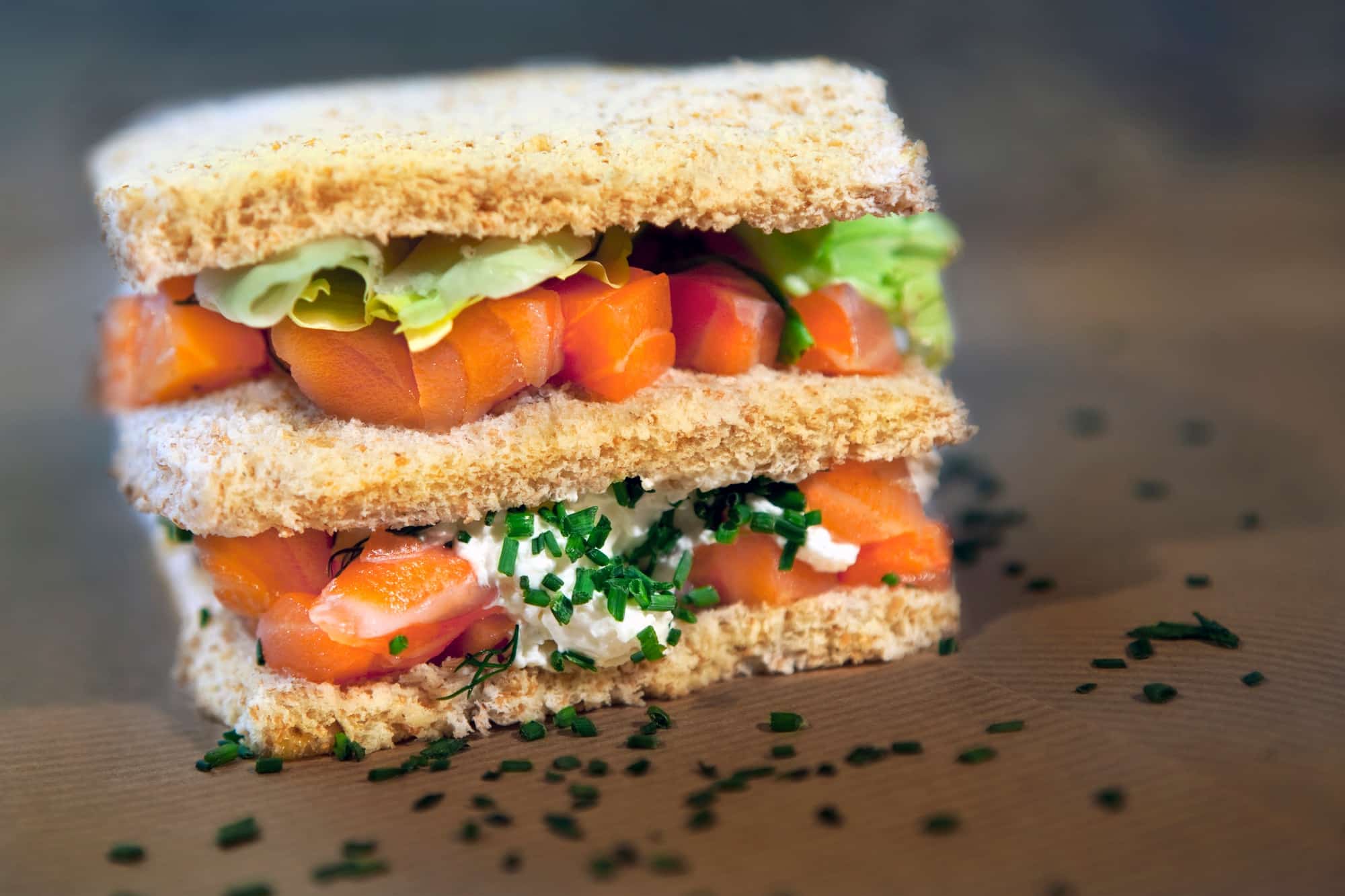 Smoked salmon in a sandwich