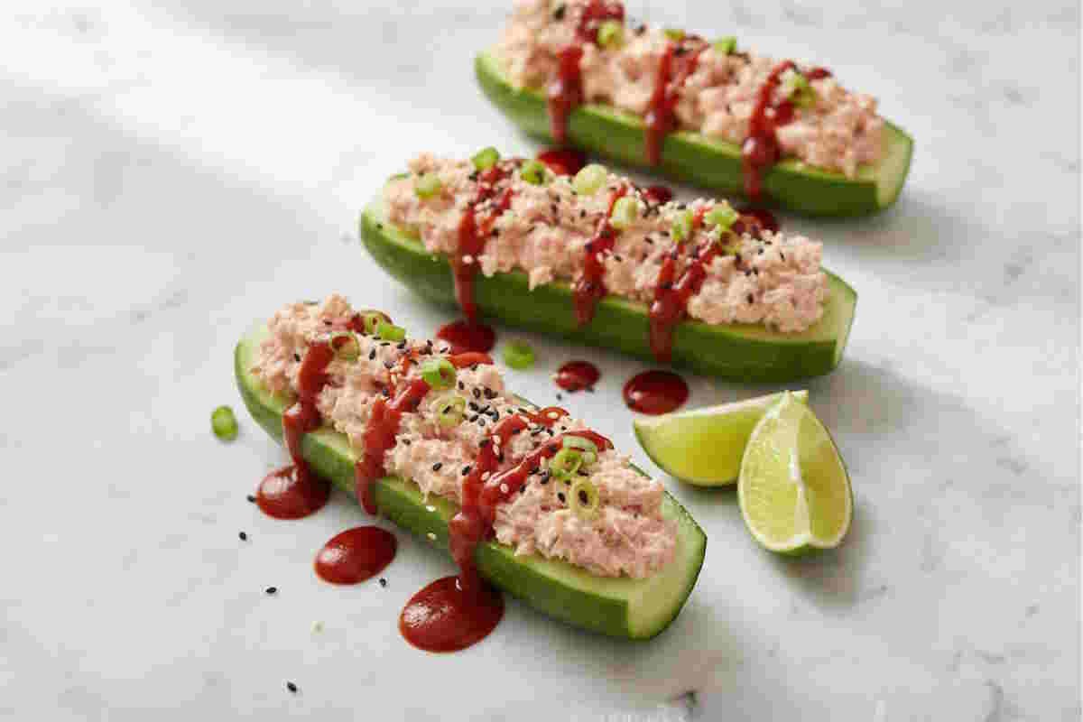 spicy tuna cucumber boats