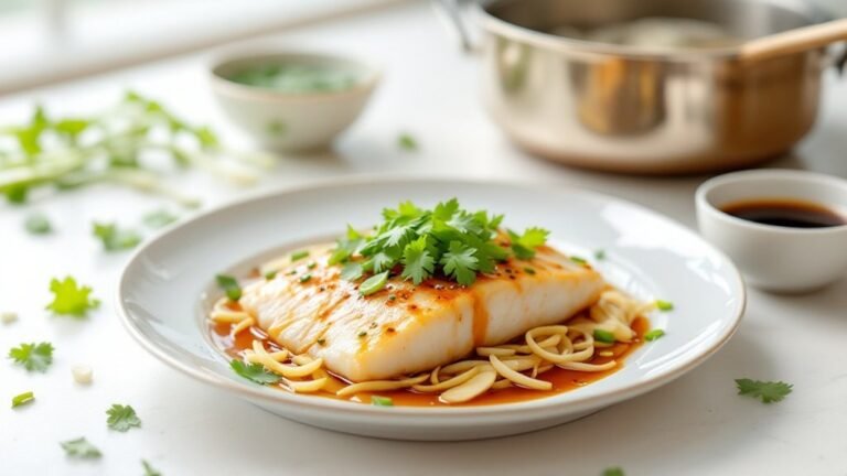 Diabetic-friendly steamed fish with ginger and scallions. Classic Chinese technique, zero-carb protein, aromatic ginger. Ready in 30 minutes!