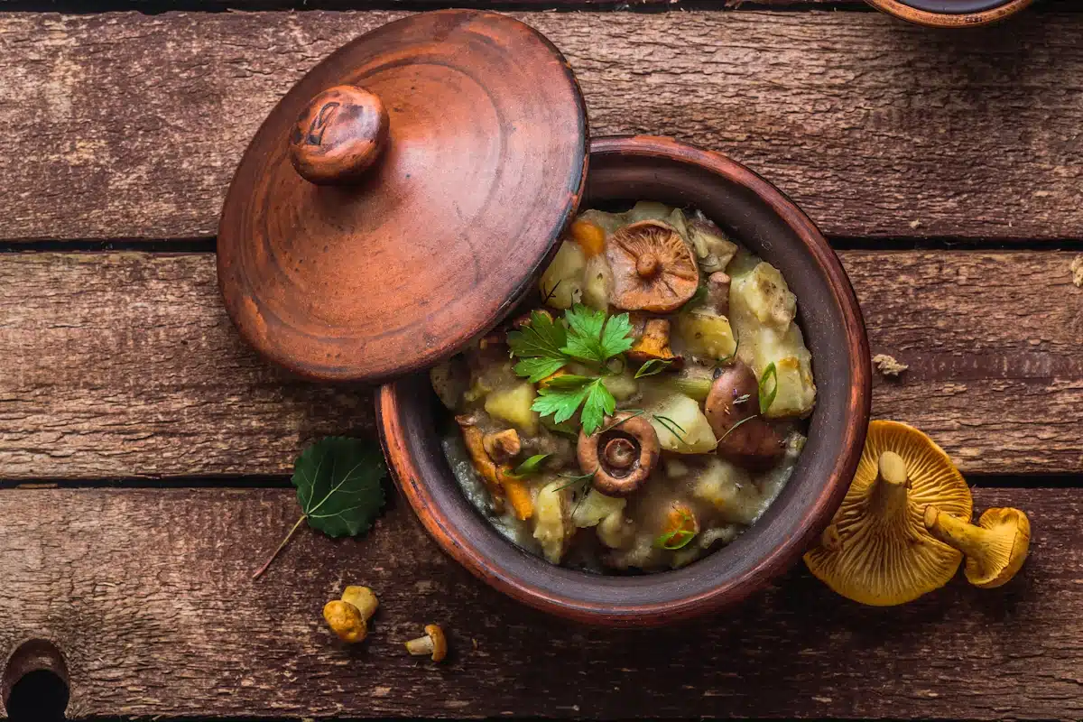 Low-carb stewed potato and mushrooms