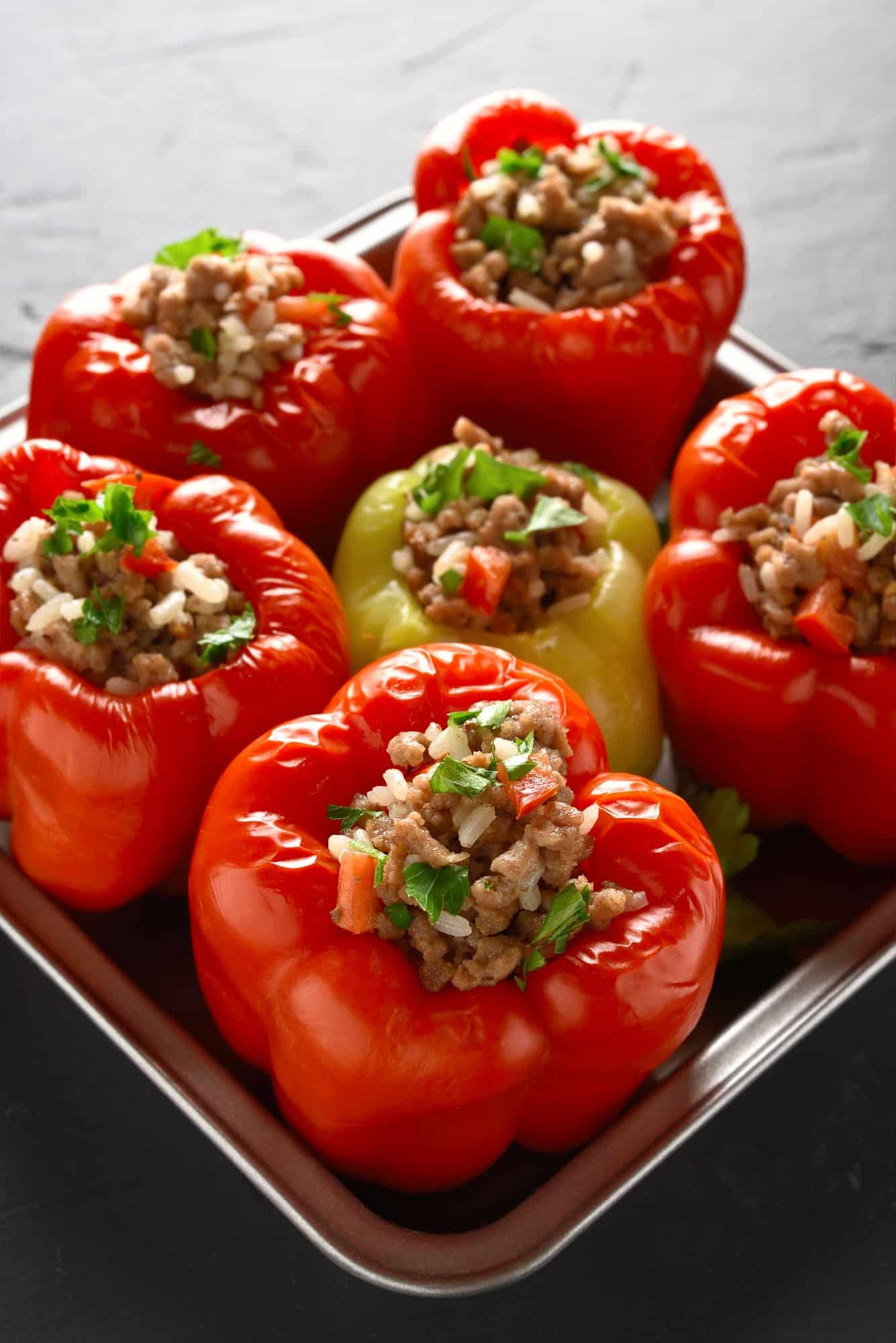 Stuffed red bell peppers