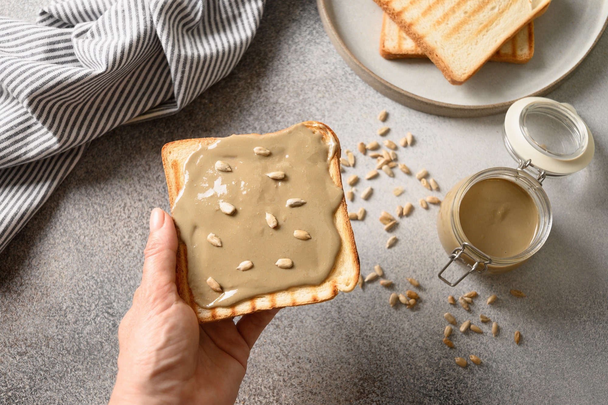 Sunflower seeds butter on toasted bread