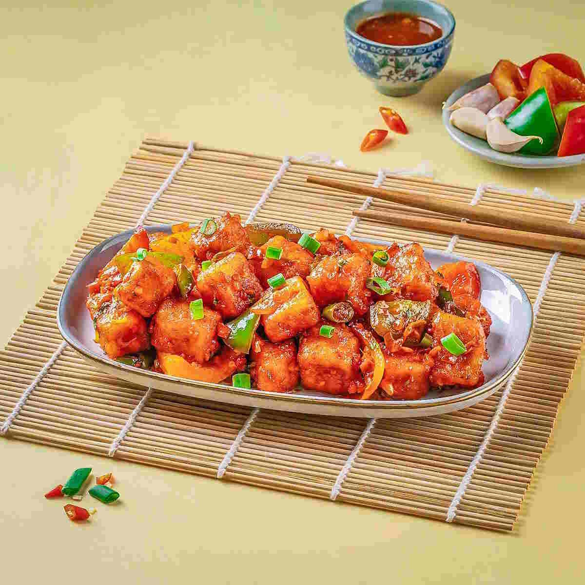 Colourful sweet and sour tofu dish