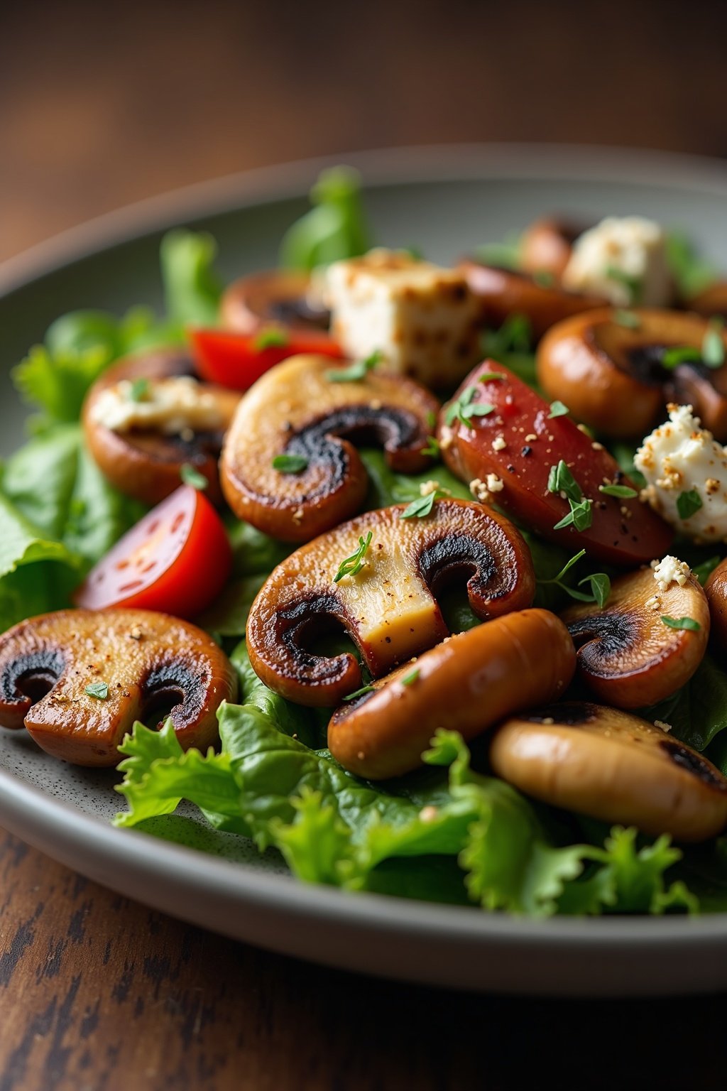 warm mushroom salad with balsamic and goat cheese